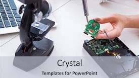  Presentation with computer - Audience pleasing PPT layouts consisting of engineer fixing broken computer hard backdrop and a  colored foreground