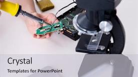  Presentation with broken relationship fixing a concept - Slide deck enhanced with engineer fixing broken computer hard background and a light gray colored foreground