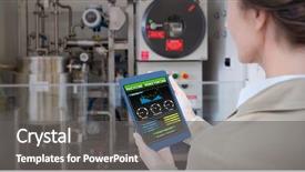  Presentation with digital - Theme featuring engineer flow - businesswoman holding digital tablet background and a  colored foreground