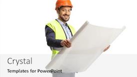  Presentation with blueprint - Presentation design having engineer-holding-a-blueprint background and a white colored foreground