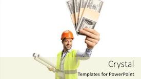  Presentation with money - Slides enhanced with engineer-holding-blueprints-and-showing background and a blonde colored foreground