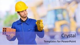  Presentation with engineering engineer or safety officer - Colorful theme enhanced with engineer holding brick and gold backdrop and a cobalt blue colored foreground
