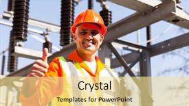 Presentation with electric plant - Slide set having electric engineer in electrical power background and a blonde colored foreground