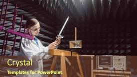  Presentation with test engineer - Colorful PPT theme enhanced with engineer-in-electronics-lab-performing backdrop and a tawny brown colored foreground