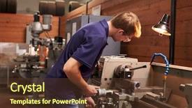  Presentation with milling machine - Colorful presentation design enhanced with engineer in factory using mill backdrop and a tawny brown colored foreground