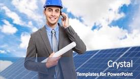  Presentation with solar panels - PPT layouts enhanced with engineer in front of solar background and a ocean colored foreground