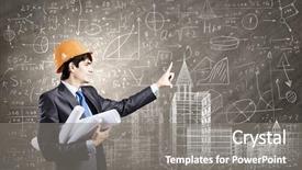  Presentation with engineering desk of civil engineer - Audience pleasing presentation design consisting of engineer in helmet against construction backdrop and a gray colored foreground