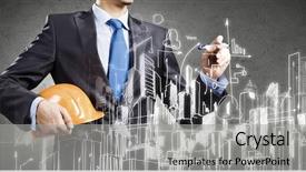  Presentation with engineering engineer or safety officer - Audience pleasing PPT theme consisting of engineer in helmet drawing construction backdrop and a  colored foreground