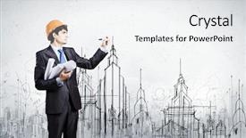  Presentation with money construction - Colorful slide deck enhanced with engineer in helmet drawing construction backdrop and a white colored foreground