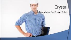  Presentation with cooperative culture building - Slides with engineer in helmet with folder background and a  colored foreground