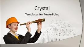  Presentation with woman engineer - Presentation featuring engineer in helmet with scope background and a  colored foreground