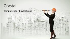  Presentation with woman engineer - Slide deck with engineer in helmet with scope background and a white colored foreground