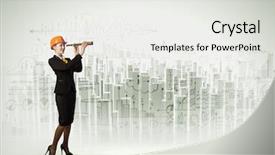  Presentation with woman engineer - Amazing PPT layouts having soil foundation - crane arm is ready for backdrop and a sky blue colored foreground