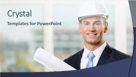  Presentation with hat - Presentation design featuring engineer in white hard hat background and a sky blue colored foreground