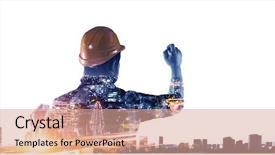  Presentation with mechanical engineering engineer tools - Slide deck consisting of engineer man and cityscape mixed background and a coral colored foreground