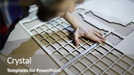  Presentation with cells - PPT theme enhanced with engineer measuring cut cells in plywood sheet background and a tawny brown colored foreground