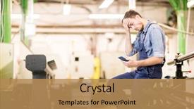  Presentation with factory - Beautiful slides featuring engineer of factory reading notification backdrop and a coral colored foreground