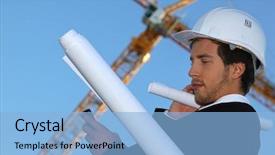  Presentation with construction site construction - Beautiful presentation featuring engineer on a construction site backdrop and a light blue colored foreground