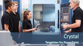  Presentation with cnc machine - Slide deck enhanced with engineer on cnc machine background and a ocean colored foreground