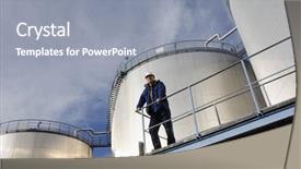  Presentation with tank - Colorful PPT theme enhanced with engineer overlooking oil-storage-tanks backdrop and a gray colored foreground