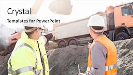  Presentation with vehicle engineer - Audience pleasing PPT theme consisting of engineer pointing at vehicles while backdrop and a sky blue colored foreground