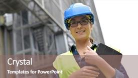  Presentation with industrial engineer - Slide deck featuring engineer standing outside recycling factory background and a coral colored foreground