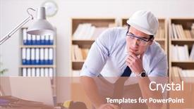  Presentation with engineering engineer or safety officer - Slide set having engineer supervisor working on drawings background and a  colored foreground