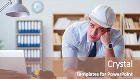  Presentation with working - PPT theme consisting of engineer supervisor working on drawings background and a coral colored foreground