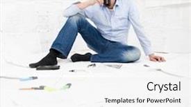  Presentation with technical - Colorful PPT layouts enhanced with engineer taking a break from reviewing technical drawings drinking coffee backdrop and a white colored foreground