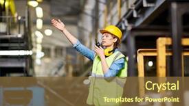  Presentation with engineering desk of civil engineer - Slides featuring engineer talking on walkie talkie background and a tawny brown colored foreground