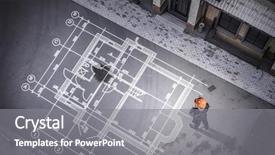  Presentation with engineering engineer or safety officer - Audience pleasing PPT theme consisting of engineer thinking over his plan backdrop and a  colored foreground