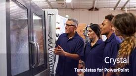  Presentation with cnc machine - PPT layouts featuring engineer training apprentices on cnc background and a wine colored foreground