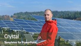  Presentation with energy solar - Colorful PPT theme enhanced with engineer using laptop at solar backdrop and a dark gray colored foreground
