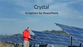  Presentation with energy solar - PPT layouts enhanced with engineer using laptop at solar background and a light blue colored foreground