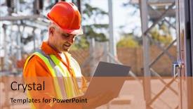  Presentation with electrical transformers - Slides enhanced with engineer using laptop in electrical background and a coral colored foreground