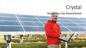  Presentation with solar panels - Slide deck featuring engineer using laptop solar panels background and a white colored foreground