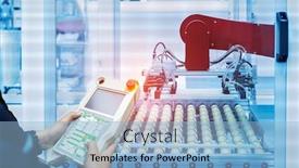  Presentation with time machine - Amazing PPT theme having engineer-using-tablet-to-control backdrop and a light blue colored foreground