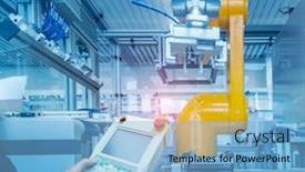  Presentation with time machine - Cool new slide set with engineer-using-tablet-to-control backdrop and a light blue colored foreground