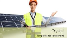  Presentation with solar farm - PPT layouts with engineer-wearing-a-reflective-vest background and a soft green colored foreground
