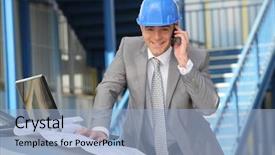  Presentation with engineering - Slides featuring engineer with architectural plans background and a  colored foreground