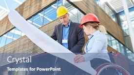  Presentation with woman engineer - Slides featuring engineer-with-blueprint-and-woman background and a ocean colored foreground