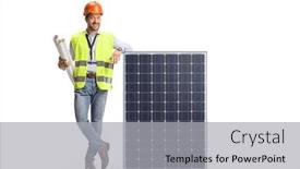  Presentation with solar panel - PPT theme consisting of engineer-with-blueprints-leaning background and a light gray colored foreground