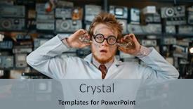  Presentation with test engineer - Colorful PPT layouts enhanced with engineer with electric lamps in ears test in lab backdrop and a light gray colored foreground