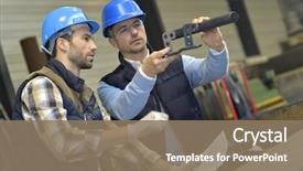  Presentation with mechanical engineering - Beautiful presentation design featuring engineer with mechanical worker checking backdrop and a coral colored foreground