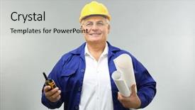  Presentation with portable radio - Colorful slide deck enhanced with engineer with portable radio transmitter backdrop and a light gray colored foreground