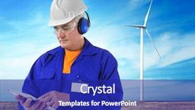  Presentation with mechanical engineering turbine - Cool new PPT theme with engineer with tablet and wind backdrop and a royal blue colored foreground