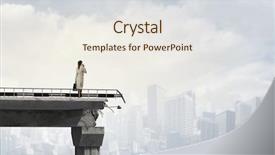  Presentation with broken bridge - Cool new PPT layouts with engineer woman on bridge mixed backdrop and a sky blue colored foreground