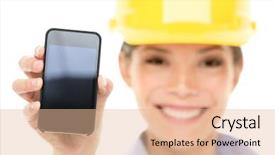  Presentation with woman engineer - Amazing presentation theme having organisation cultural - business corporate organization management development backdrop and a gray colored foreground