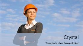  Presentation with woman engineer - Beautiful PPT theme featuring engineer woman backdrop and a  colored foreground