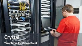  Presentation with server room - PPT theme consisting of engineer working in server room background and a tawny brown colored foreground